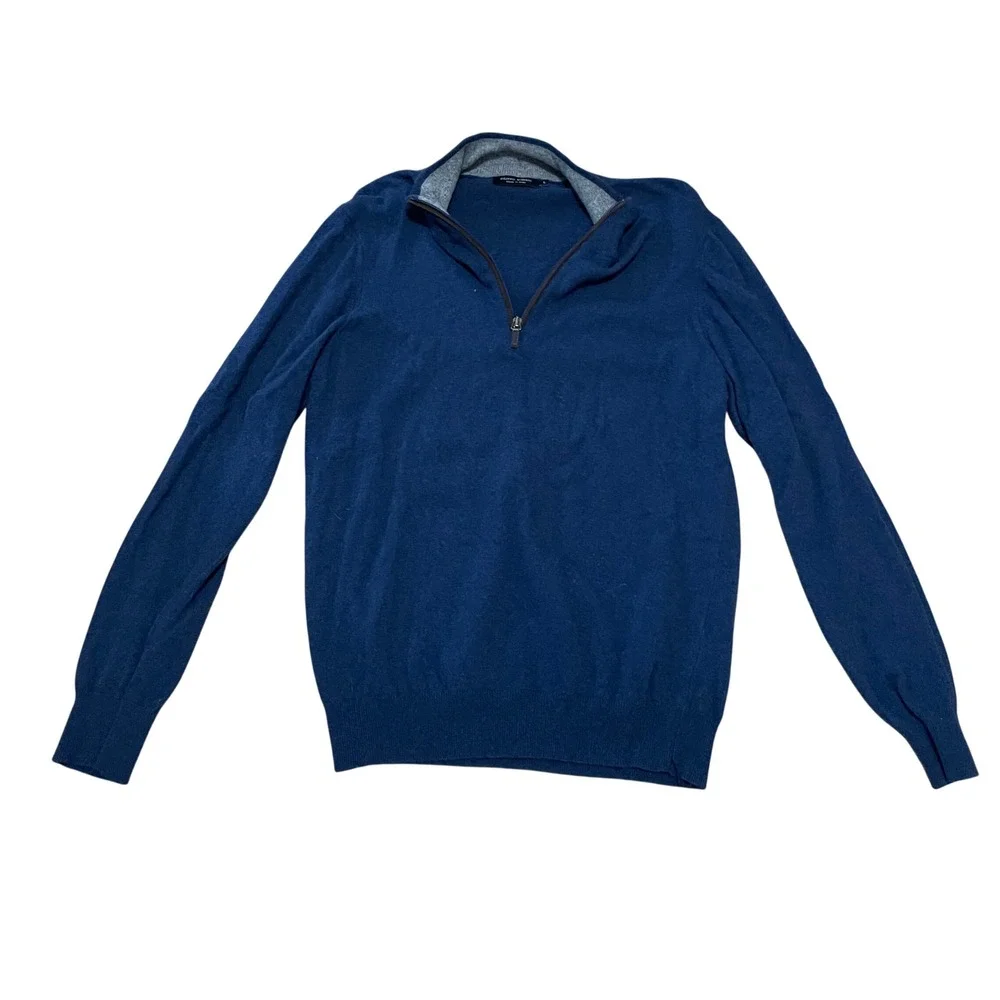 Filippo‎ Riberti Men's Large Navy Blue Wool Cashmere Blend Quarter Zip Sweater